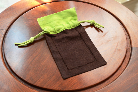 Hemstitch sachet bag, multi color, brown & hot green top - Click Image to Close
